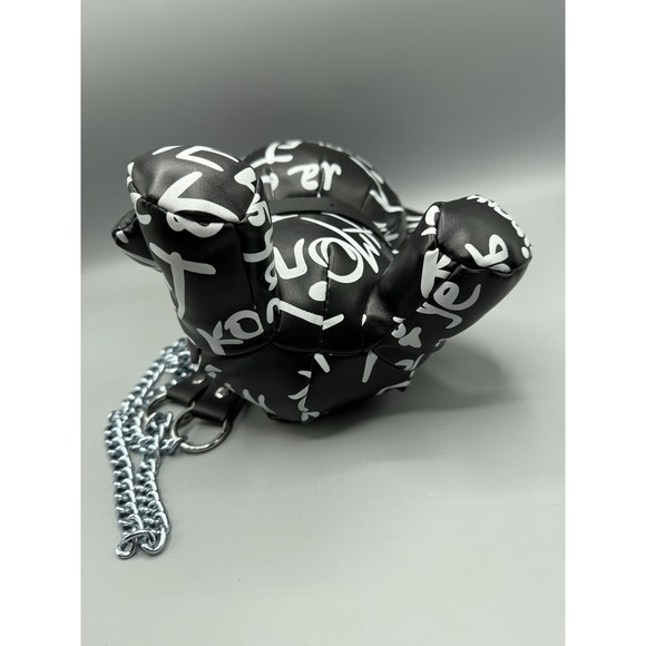 Graffiti Teddy Bear Black White Crossbody Faux Leather Chain Strap Novelty Purse - Picture 5 of 11